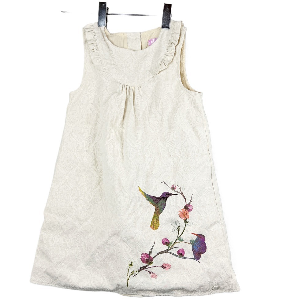 Pillin‎ Girl's Jacquard Hummingbirds Dress Cream Sleeveless Size 4